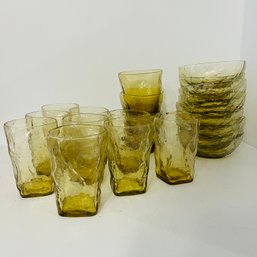 MCM Amber Glass Tumbers, Drinking Glasses And Bowls - Excellent Condition!