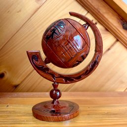 Vintage Wooden Carved Globe Container (DR)