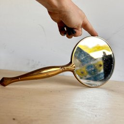 Vintage Brass Tone Double Sided Hand Mirror, Magnified Side (IS)