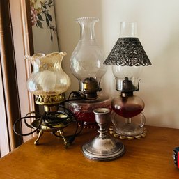 Oil Lamps And Weighted Sterling Candlestick (BR 2)
