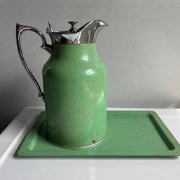 Vintage Green Thermos Pitcher And Tray (LL)