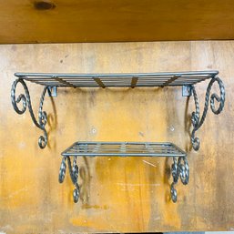Pair Of Decorative Metal Wall Shelves (Basement Workshop Table)