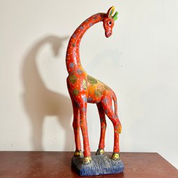 Wooden Painted Decorative Giraffe Figure