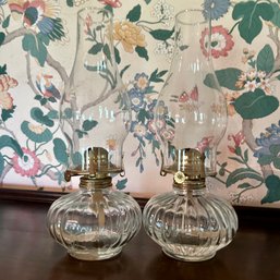 Pair Of Vintage Glass Oil Lanterns (dR)