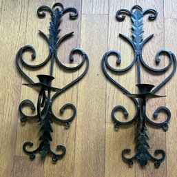 Pair Of Heavy Iron Wall Hanging Candle Holders (DR)