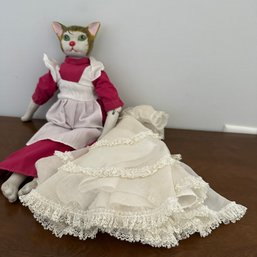 Vintage Porcelain Kitty Cat Doll With Two Outfits (HW)