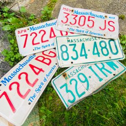 5 Massachusetts License Plates, 2 Green Faced (some Dents, SEE PICS) 57194-Garage