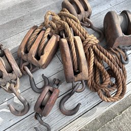 Collection Of Vintage Block & Tackle Pulleys (side Porch)