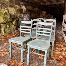 Set Of 6 Rustic Painted Wood Chairs (Under Barn)