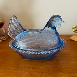 Blue Glass Nesting Hen Dish (BR 2)