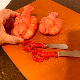 Ceramic Lobster Salt & Pepper Shakers And Cheese Knives (Sunroom)