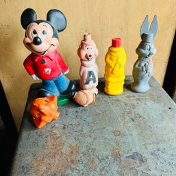 Vintage Mickey Mouse Bank And Character Bottle Parts