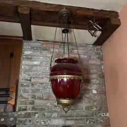 Antique Red Glass And Brass Hanging Fixture (LR)