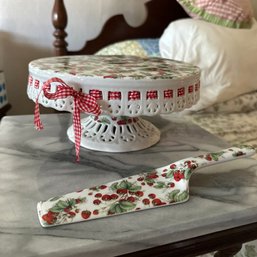 Adorable Ceramic Strawberry Cake Stand & Server (MB)