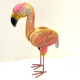 Cute, Colorful Metal Flamingo Votive Candle Holder / Garden Ornament (LR)