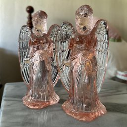 Pink Glass Angel Candle Holders (MB)