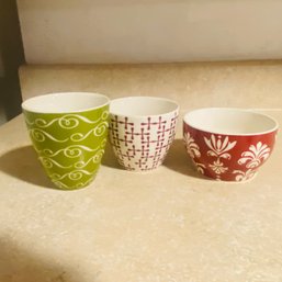 Set Of 3 Starbucks Bone China Cups 2010 - Red, White & Green Patterns (Basement)