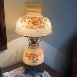 Vintage 3 Way Hurricane Lamp With 2 Globes And Orange Flowers (BR)