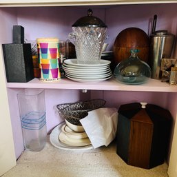 Cabinet Lot: Vintage Ice Buckets, Dishes, Platters, Decor, Etc. (Dining Room)