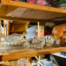 Shelf Lot: Cut Crystal And Glass Dishes, Milk Bottle, Etc.