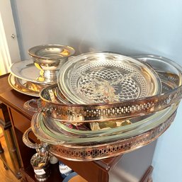 Vintage Platters And Glass And Plated Serving Dishes (LR)