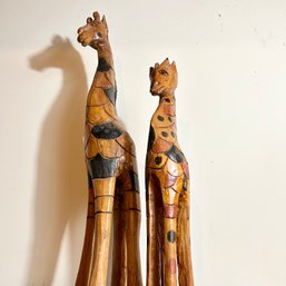 TALL Wooden Giraffe Figures - Almost 3' Tall And 2' Tall