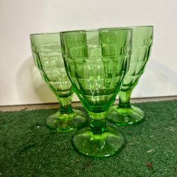 Trio Of Vintage Uranium Glass Goblets (BSMT)