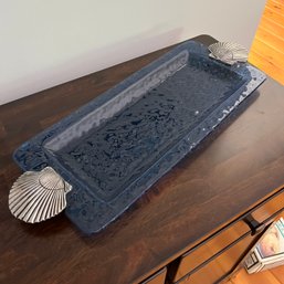 Mud Pie Blue Glass Platter With Shell Accents (DR)