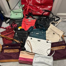 Ladies Handbag Lot Plus Large Red Vinyl Satchel (closet)