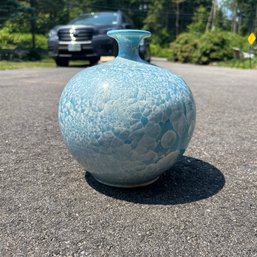 Crystalline Blue Pottery Art Vase ~10' (back)