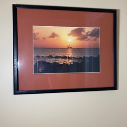 Pretty Framed & Matted Photo Of Large Sailboat At Sea During Sunset (LR)