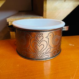 Ceramic Dish With Punched Tin Copper Tone Holder (Zone 2)