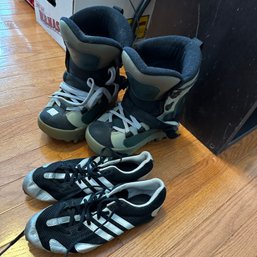 Women's Size 7.5 Snowboard Boots And Size 8 Cleats (LR)