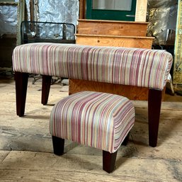 Striped Upholstered Bench And Foot Stool (barn)