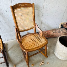 Vintage Rocking Chair With Cane Seat And Back