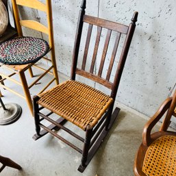 Vintage Rocking Chair With Woven Seat