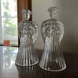 Pair Of Clear Glass Angel Candle Holders (MB)