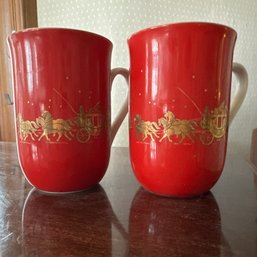 Pair Of Vintage OTAGIRI Japan Gibson Greeting Cards Christmas Mugs (MB)