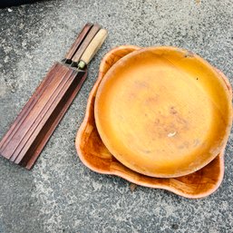 Vintage Knife Block And Wooden Bowls