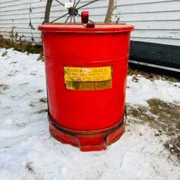 Vintage Red Metal 10-gallon Oil Waste Can (Barn)
