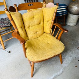 Vintage Wood Wide Seat Chair With Cushions