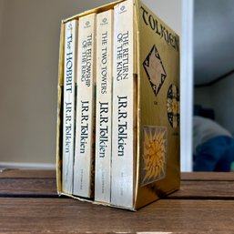 JRR TOLKIEN Paperback Gold Foil 1977 Book Set: Lord Of The Rings Trilogy & The Hobbit (BR)