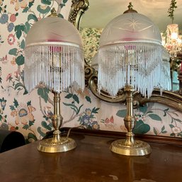 Lovely Pair Of Vintage Beaded Glass Lamps (DR)