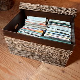 Large Assortment Of Vintage 45s In Woven Bin (Attic)