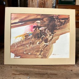 Unframed Equestrian Watercolor Print, In Mat (barn)