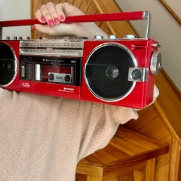 Retro Vibes! Vintage Red SHARP Radio Cassette Boom Box (DR)