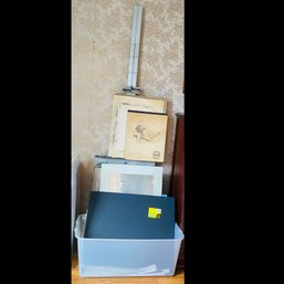 Assorted Art Lot With Large Aluminum Stanrite Easel (Spare Room)