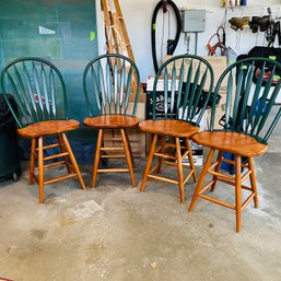 Set Of Four Wooden Counter Height Swivel Chairs (Garage)
