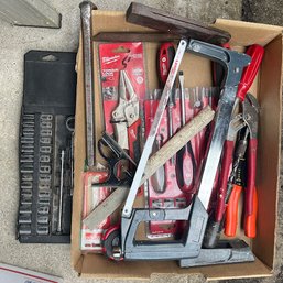 Assorted Tools Including Milwaukee In Package, Socket Set, And More (Garage Right)