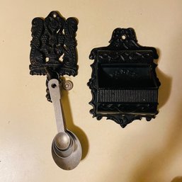 Vintage Metal Hook And Matchstick Holder With Measuring Spoons (Kitchen)